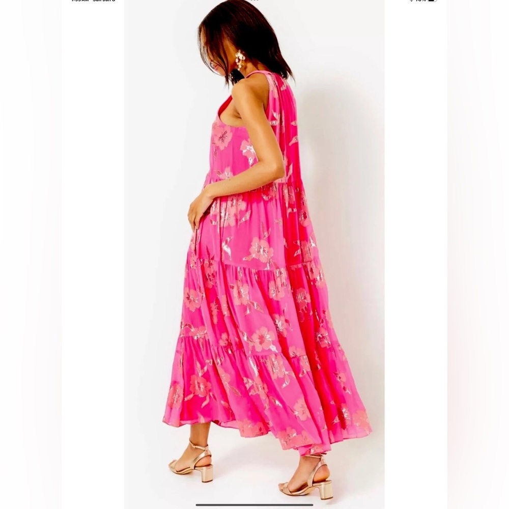 Lilly Pulitzer NWT Beccalyn Maxi Dress Roxie Pink Anniversary Silk Clip Size M - Picture 9 of 9